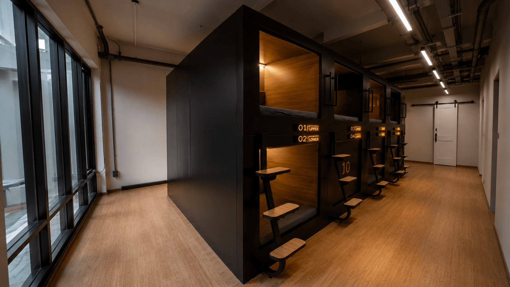 Capsule corridor, wide angle view